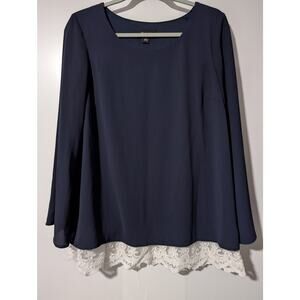 AB Studio Size L Women's Blue with Lace Trim Shirt